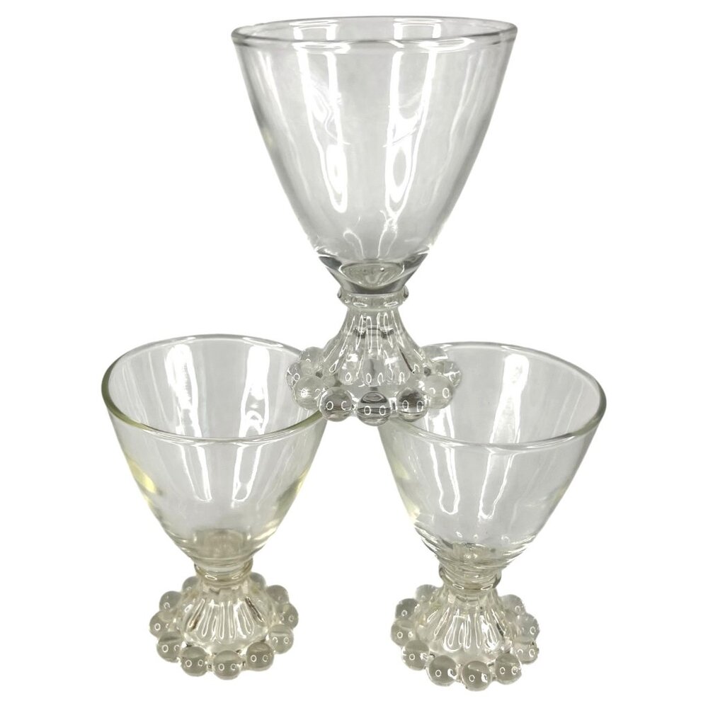3‎ Vintage Anchor Hocking Boopie Clear Glasses Goblets Juice Cordial Bubble Base